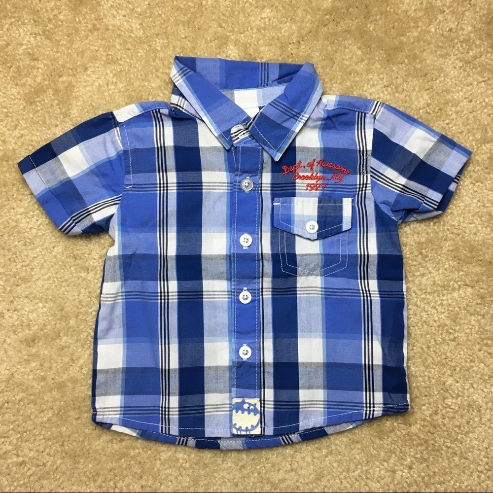 Little Lass Boys Blue Checker Collared Shirt 12 months